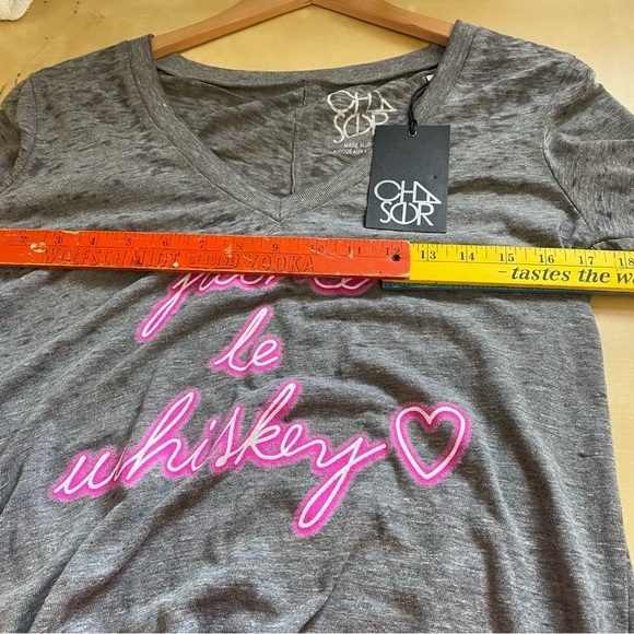 Chaser I Love Whiskey  "jaime le whiskey" Grey V Neck Tee NEW - Picture 10 of 14